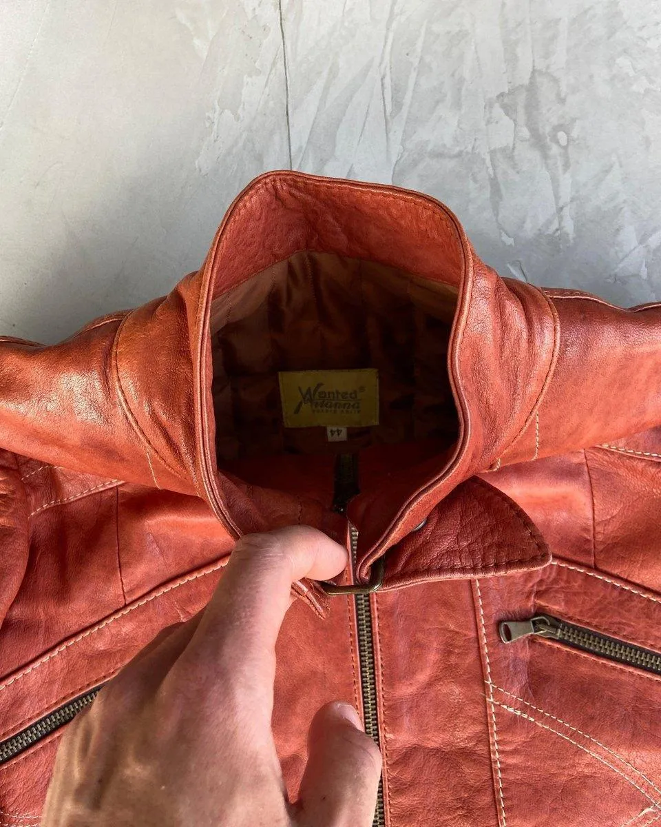 2000'S RED LEATHER BIKER JACKET - M