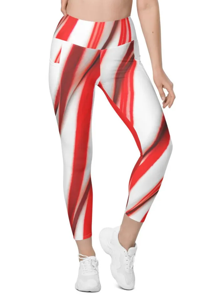 3D Candy Cane Leggings With Pockets