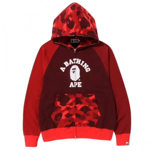 A Bathing Ape Men Color Camo Relaxed Fit Full Zip Hoodie (red)