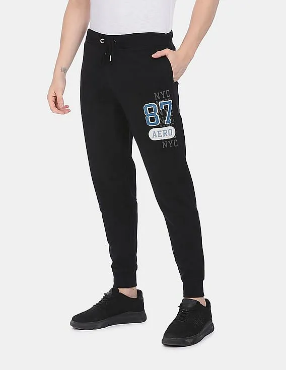 Aeropostale Men Black Drawstring Waist Brand Appliqued Joggers