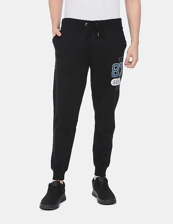 Aeropostale Men Black Drawstring Waist Brand Appliqued Joggers