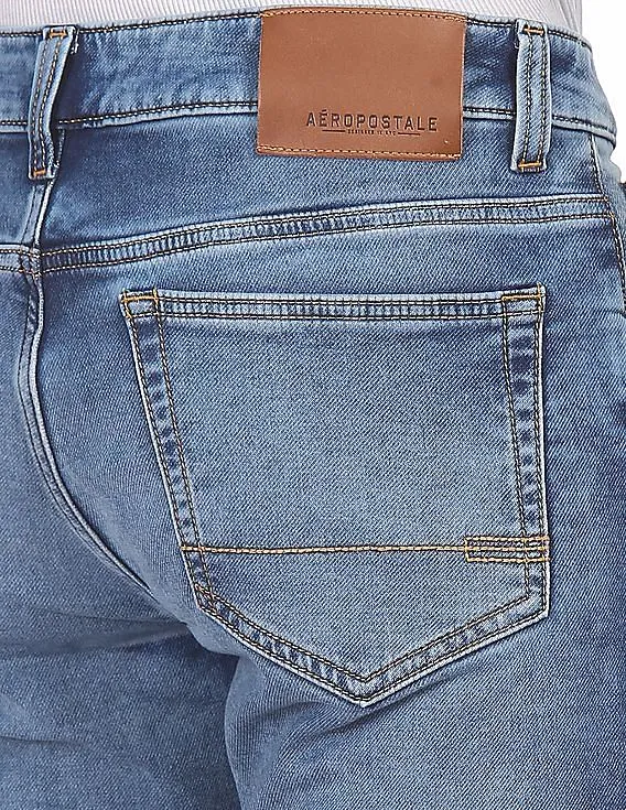 Aeropostale Men Light Blue Skinny Fit Stone Wash Jeans