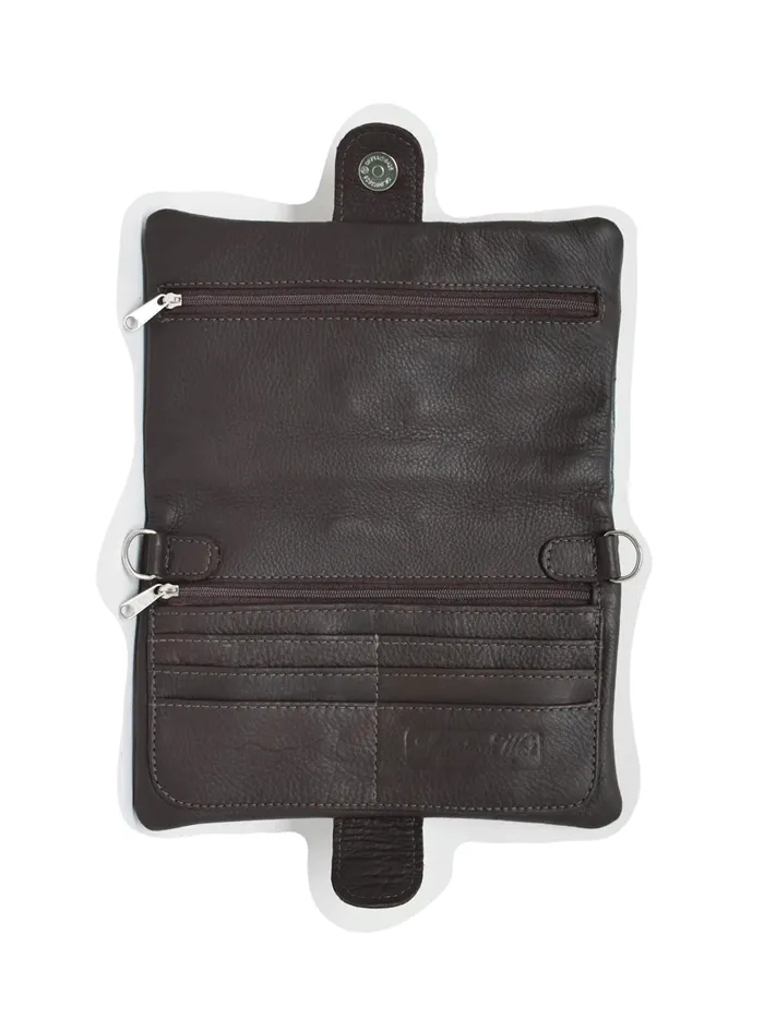 American West 7783078 Ladies Grab-and-Go Foldover Crossbody Distressed Charcoal Brown