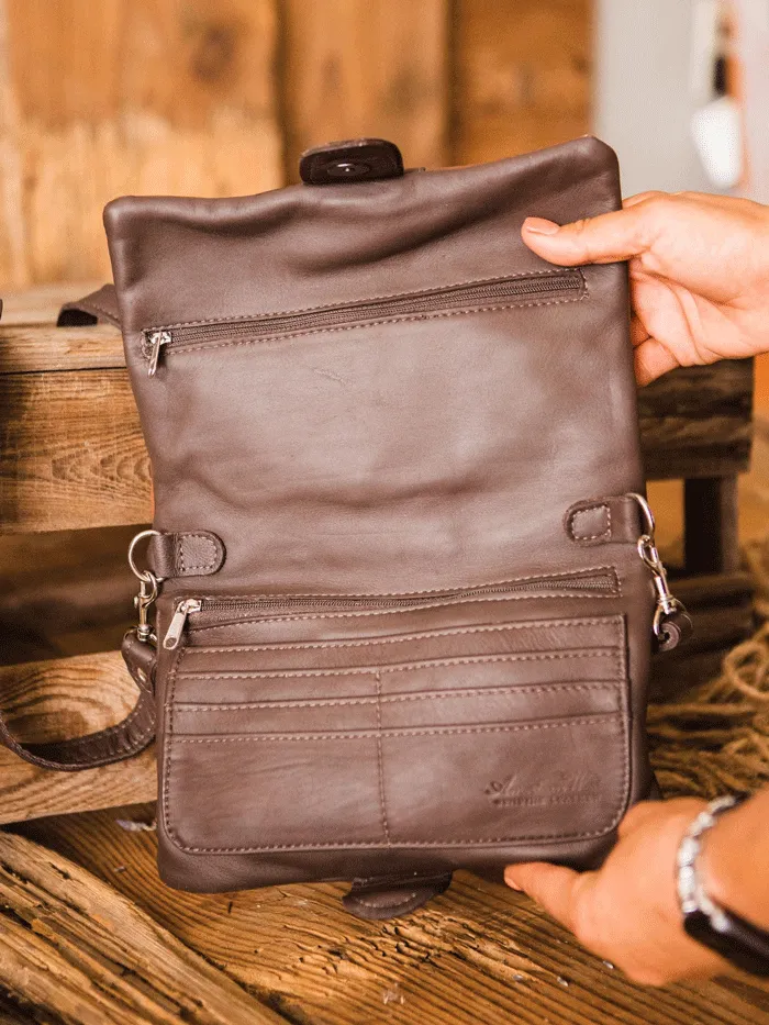 American West 7783078 Ladies Grab-and-Go Foldover Crossbody Distressed Charcoal Brown