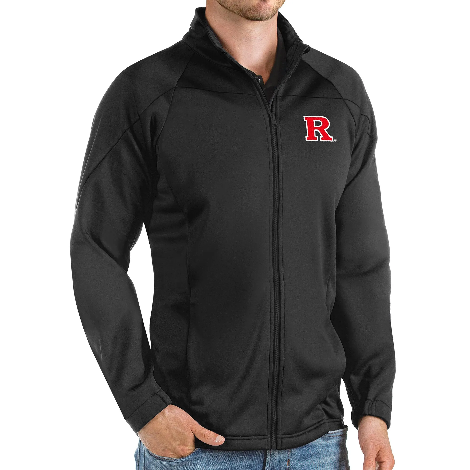 Antigua Rutgers Scarlet Knights Black Links Full-Zip Golf Jacket