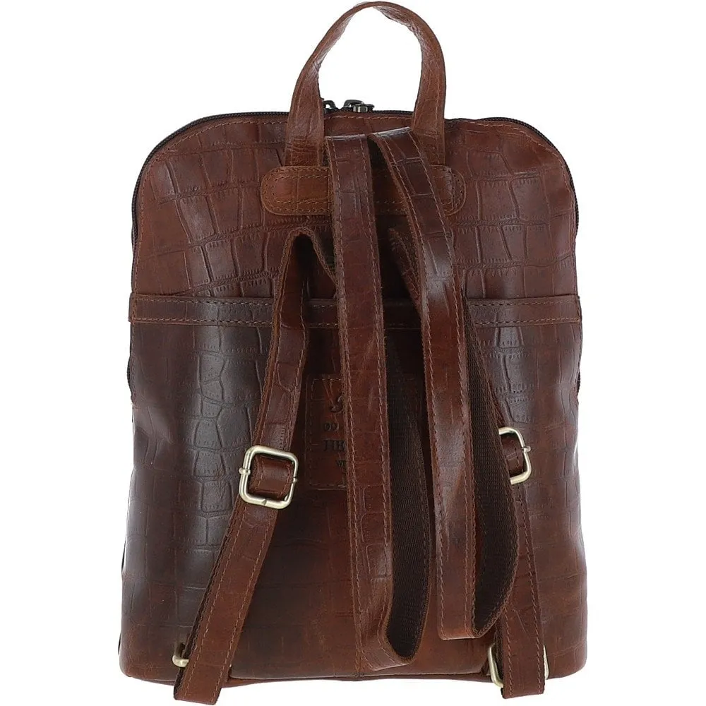 Ashwood Croc Print Leather Mini Backpack Cognac: L-75