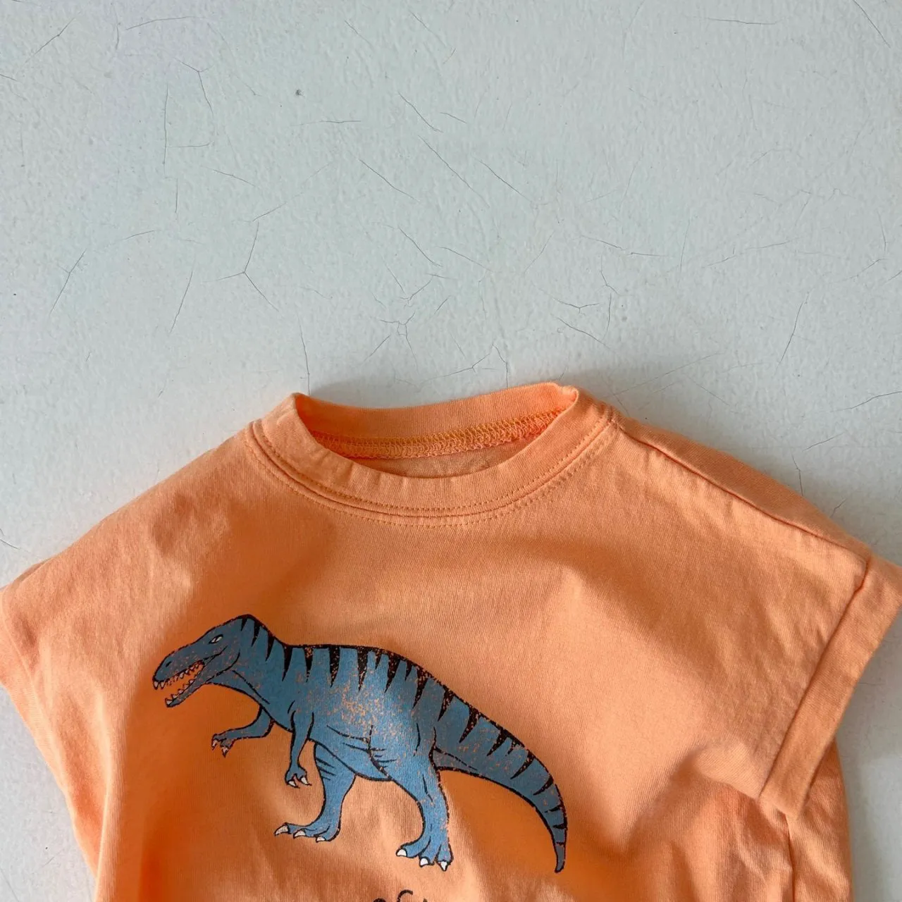 Baby Summer Dinosaur Short Sleeve Tee Romper (12-24m) - Orange Tyrannosaurus