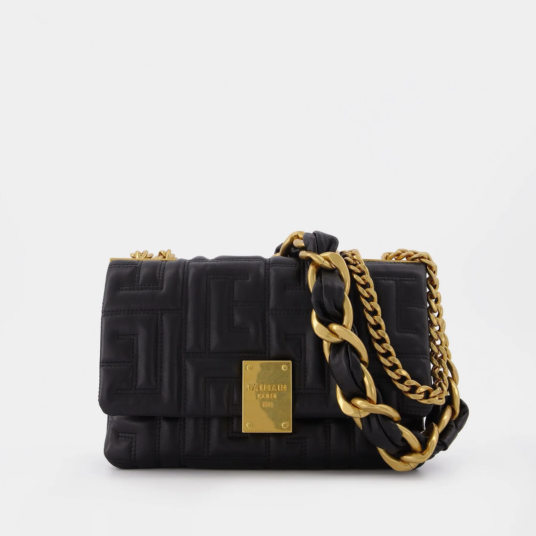 Balmain  Small Quilted 1945 Soft Bag in Black Leather