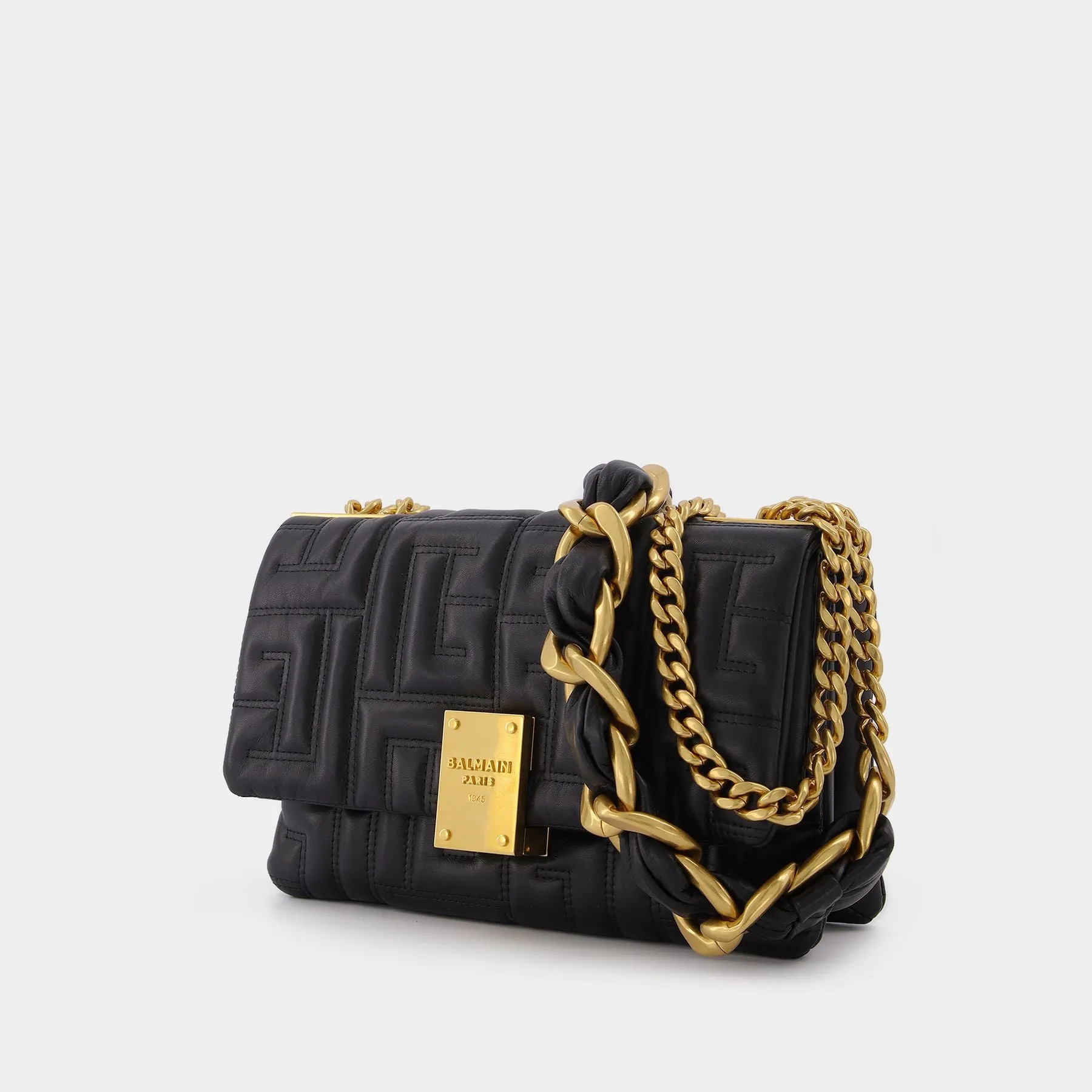 Balmain  Small Quilted 1945 Soft Bag in Black Leather