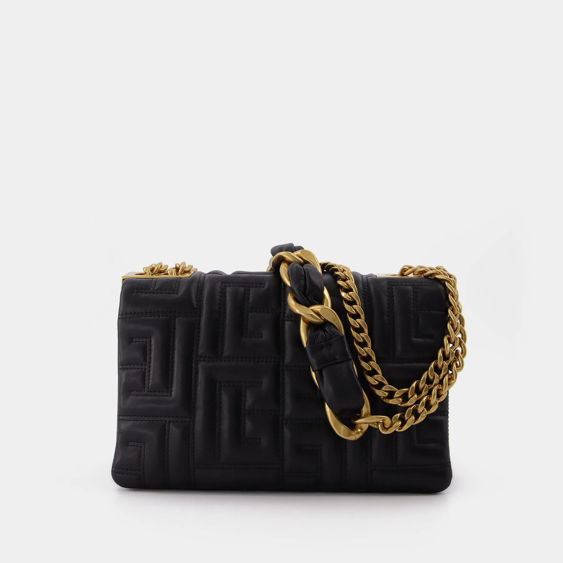 Balmain  Small Quilted 1945 Soft Bag in Black Leather