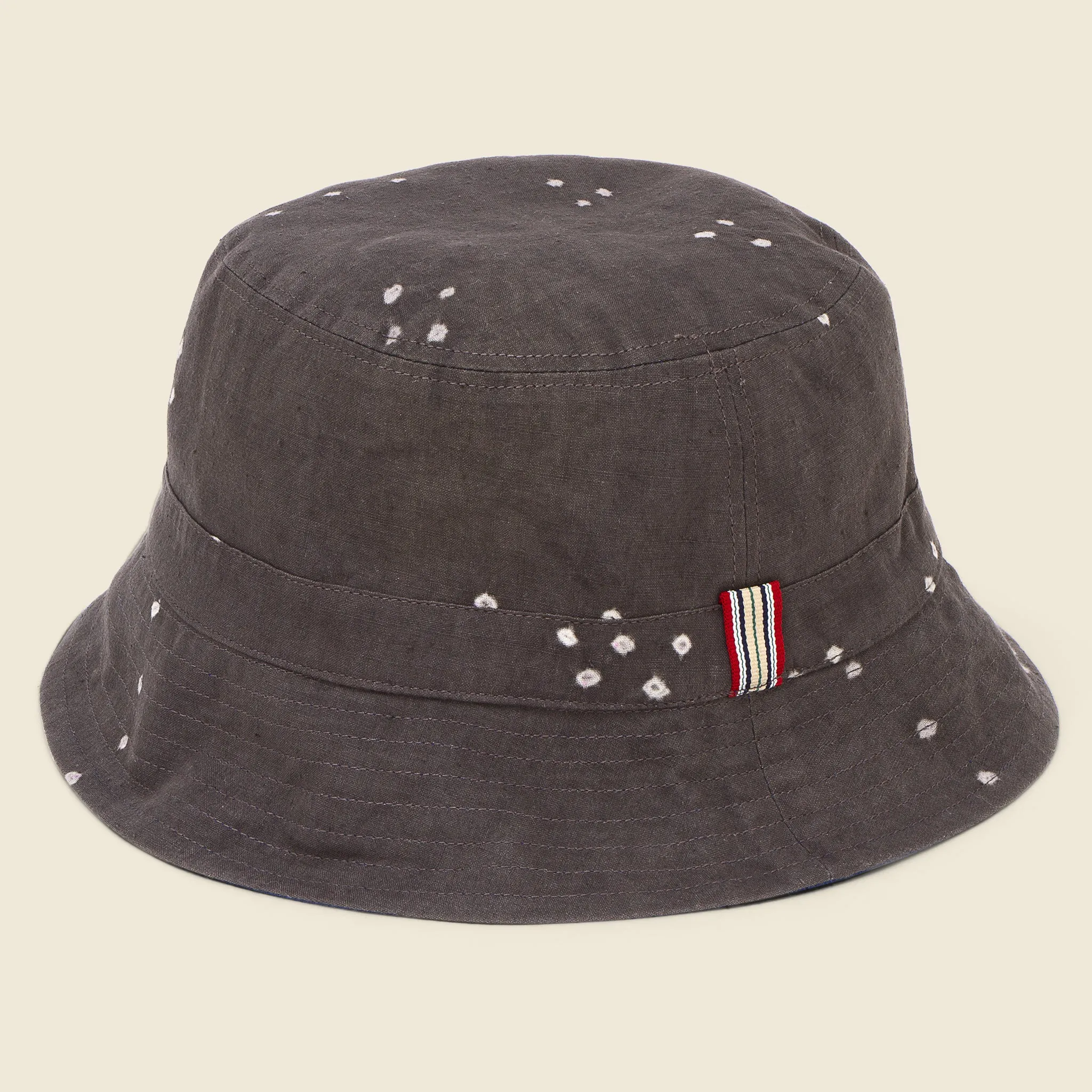 Bandhani Reversible Bucket Hat - Indigo/Charcoal Dot