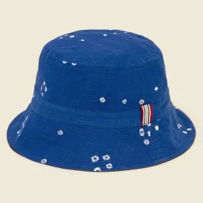 Bandhani Reversible Bucket Hat - Indigo/Charcoal Dot