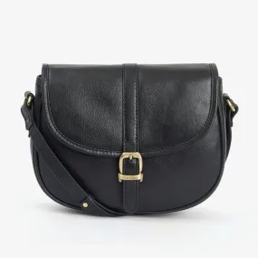 Barbour Womens Laire Medium Saddle Bag in Black Leather