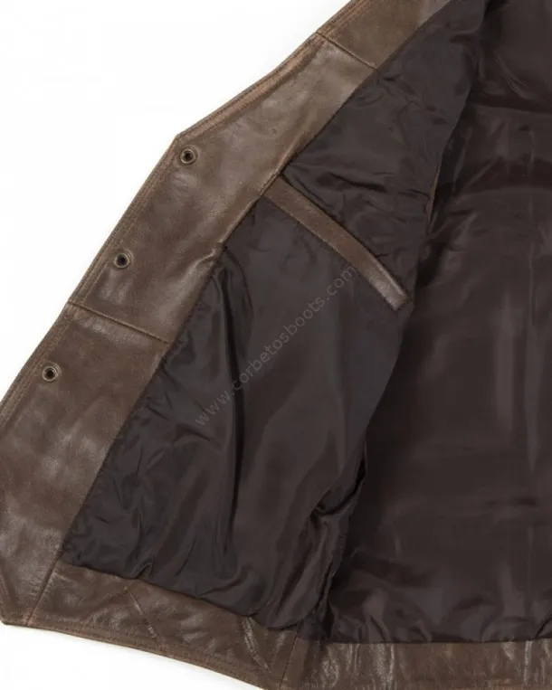 Biker look brown leather buttoned vest for men