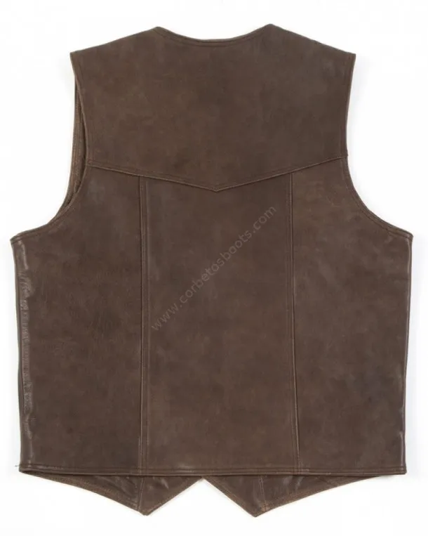 Biker look brown leather buttoned vest for men