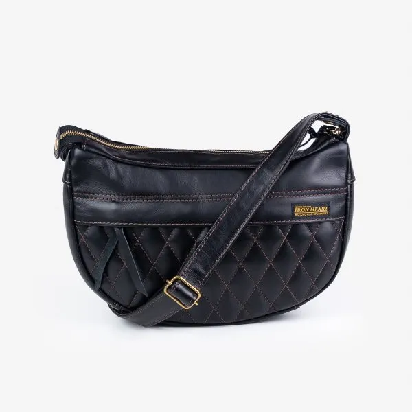 Black Leather Diamond Stitched Shoulder Bag