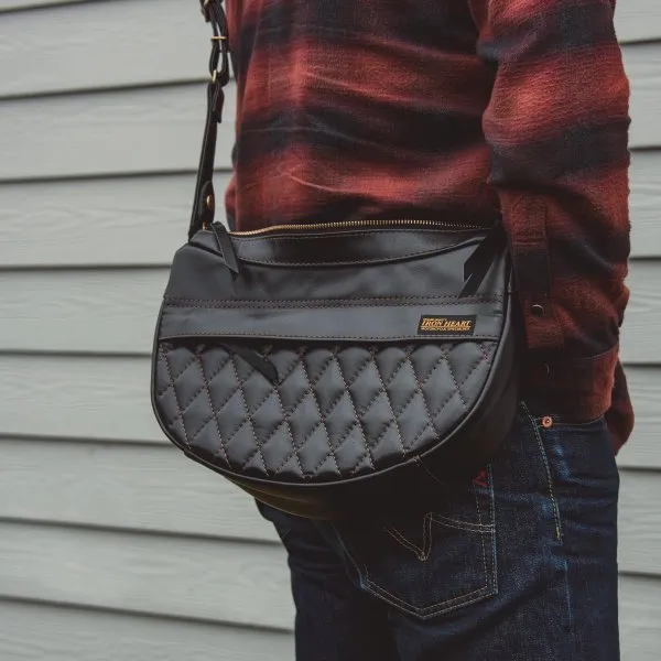 Black Leather Diamond Stitched Shoulder Bag