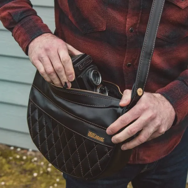 Black Leather Diamond Stitched Shoulder Bag