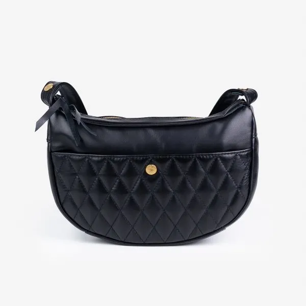 Black Leather Diamond Stitched Shoulder Bag