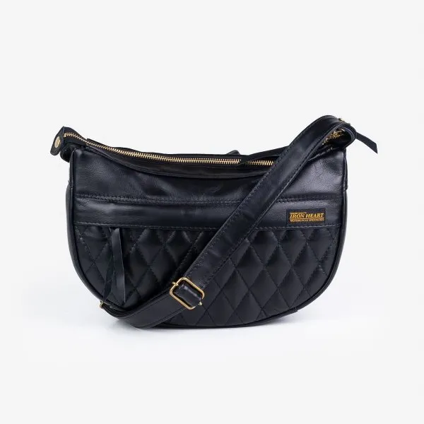 Black Leather Diamond Stitched Shoulder Bag