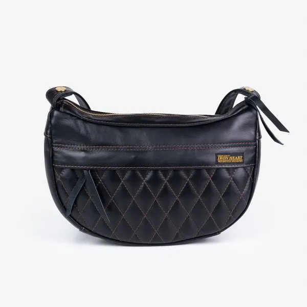 Black Leather Diamond Stitched Shoulder Bag