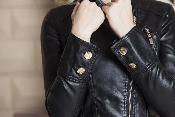 Black PU Leather Jacket for Women Perfecto Design with Side Zips