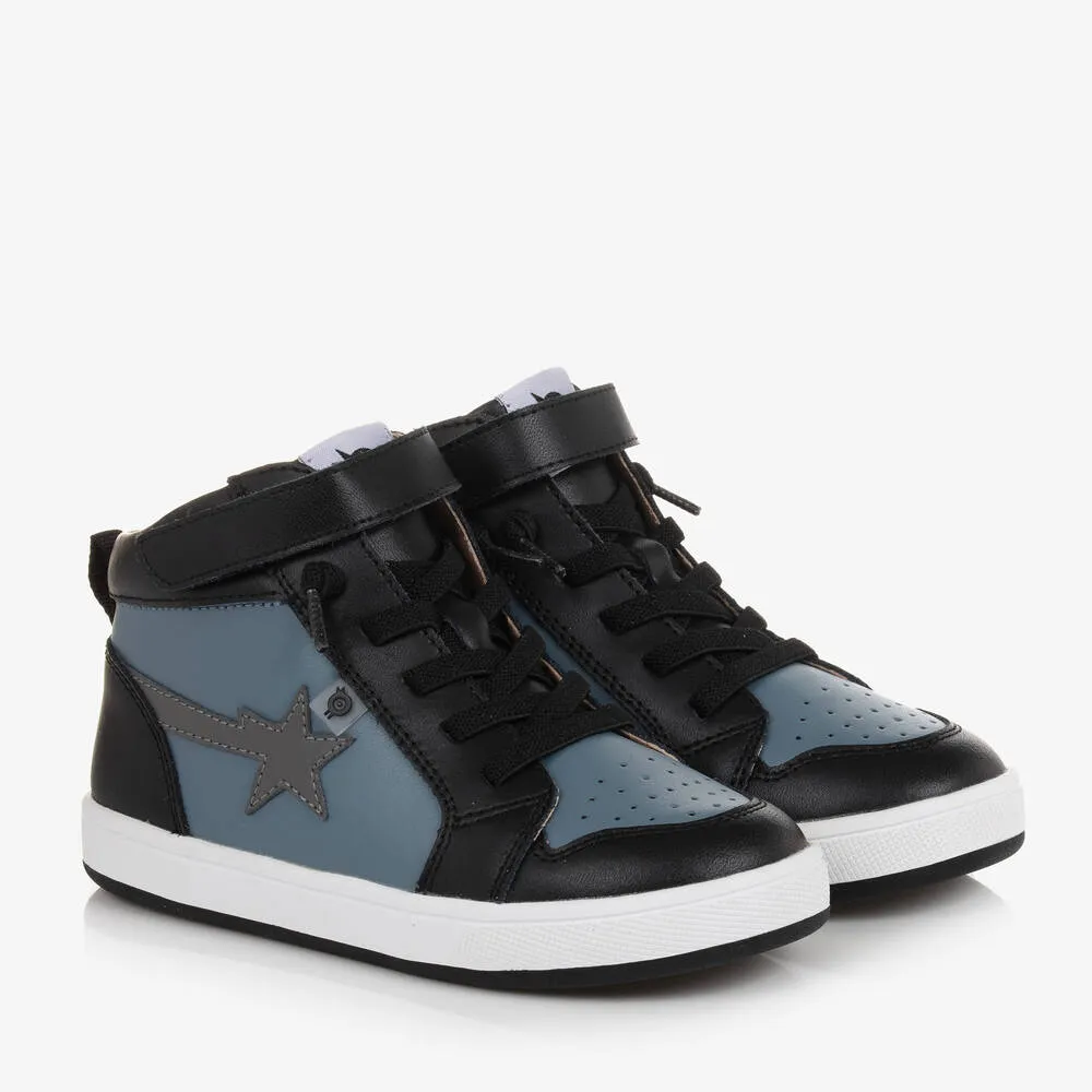 Blue & Black Leather High-Top Trainers