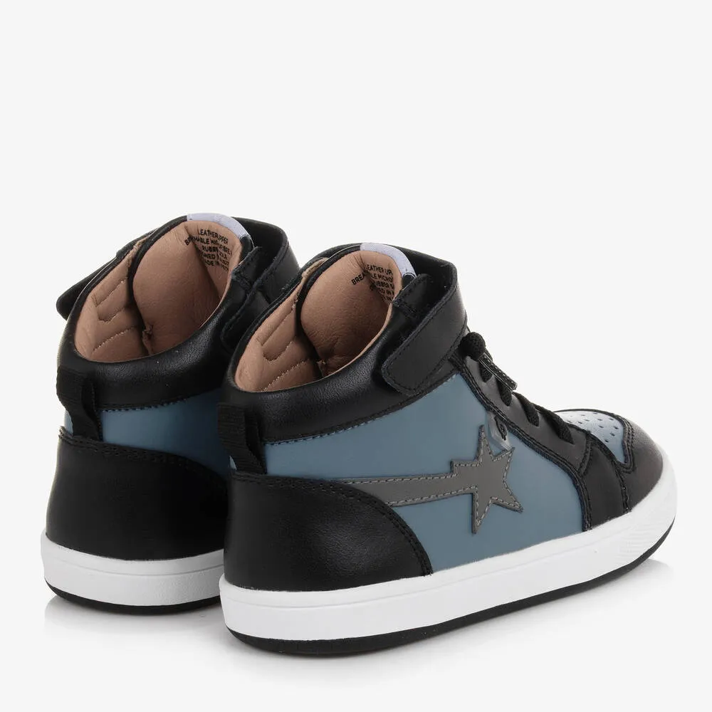 Blue & Black Leather High-Top Trainers