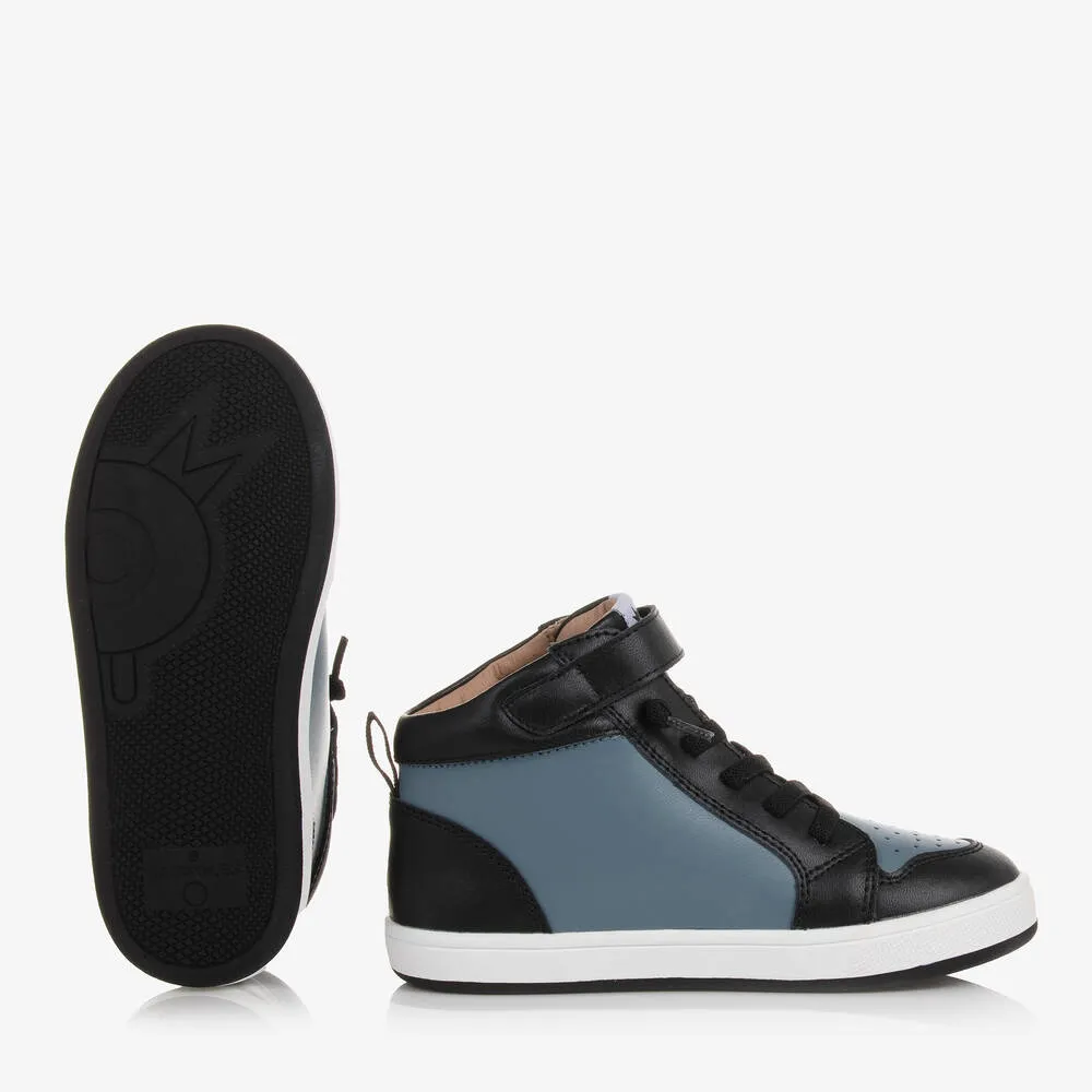 Blue & Black Leather High-Top Trainers