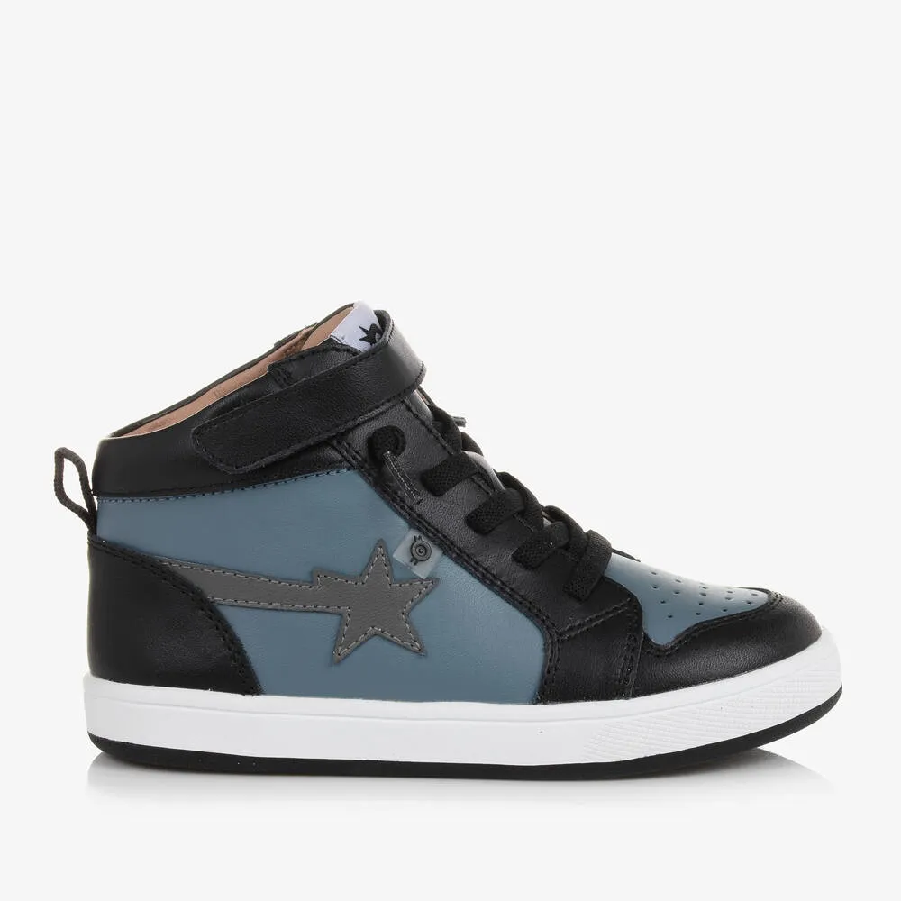 Blue & Black Leather High-Top Trainers