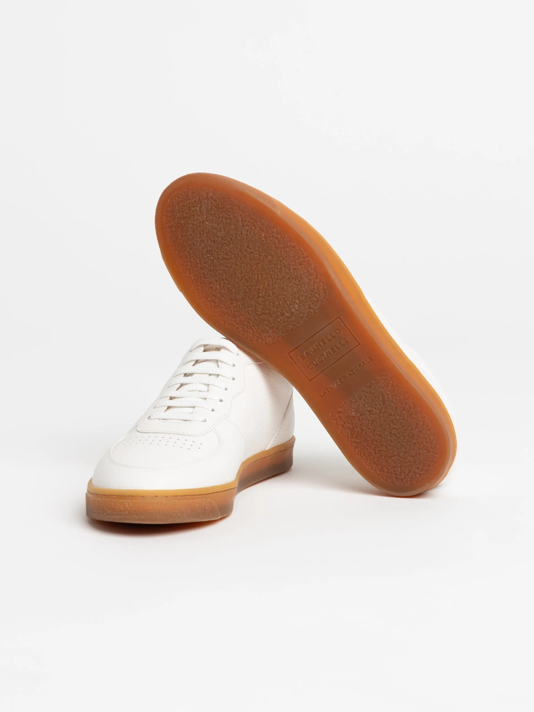 Brunello Cucinelli White/Tan Deerskin Sneakers