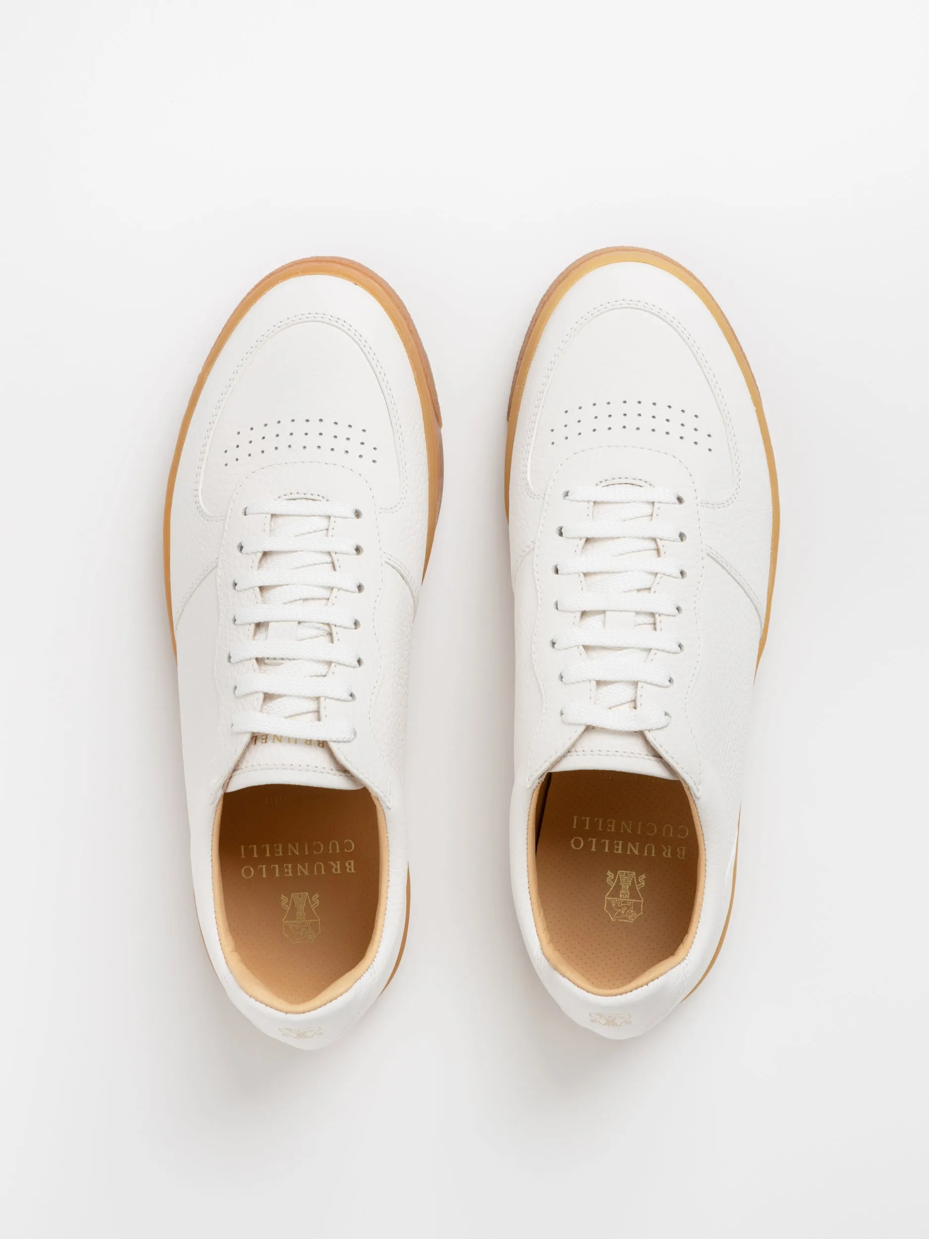Brunello Cucinelli White/Tan Deerskin Sneakers