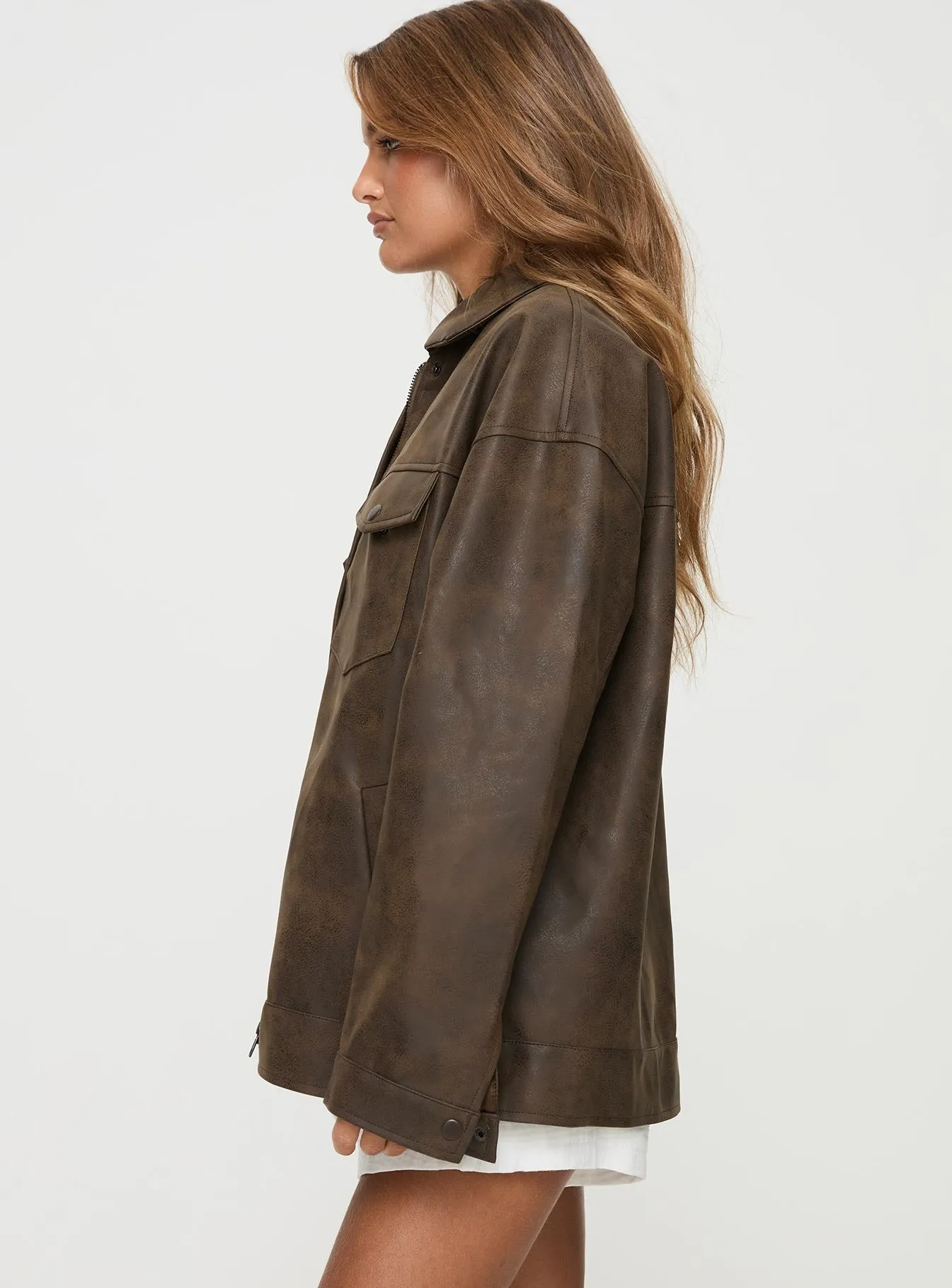 Callie Faux Leather Jacket Washed Brown