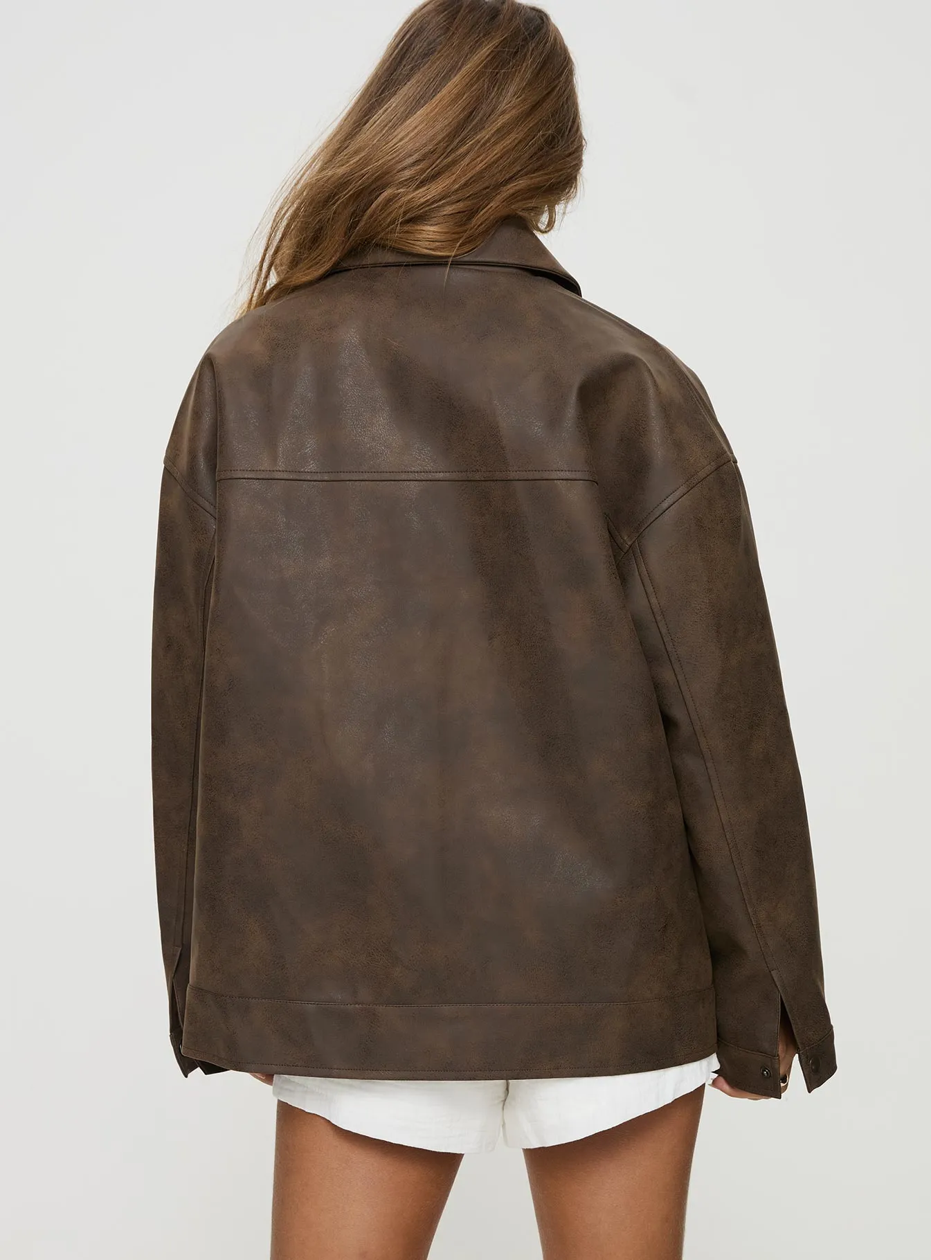 Callie Faux Leather Jacket Washed Brown