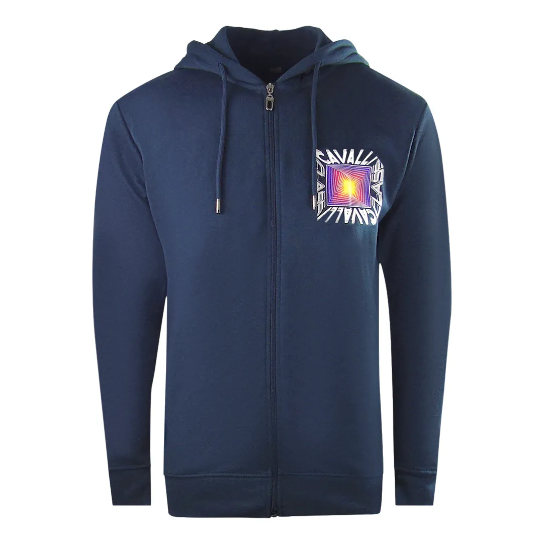 Cavalli Class Aysmmetric Box Design Navy Blue Zip Up Hoodie