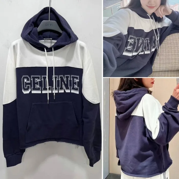 CELINE  |Two-tone Celine hoodie in cotton fleece