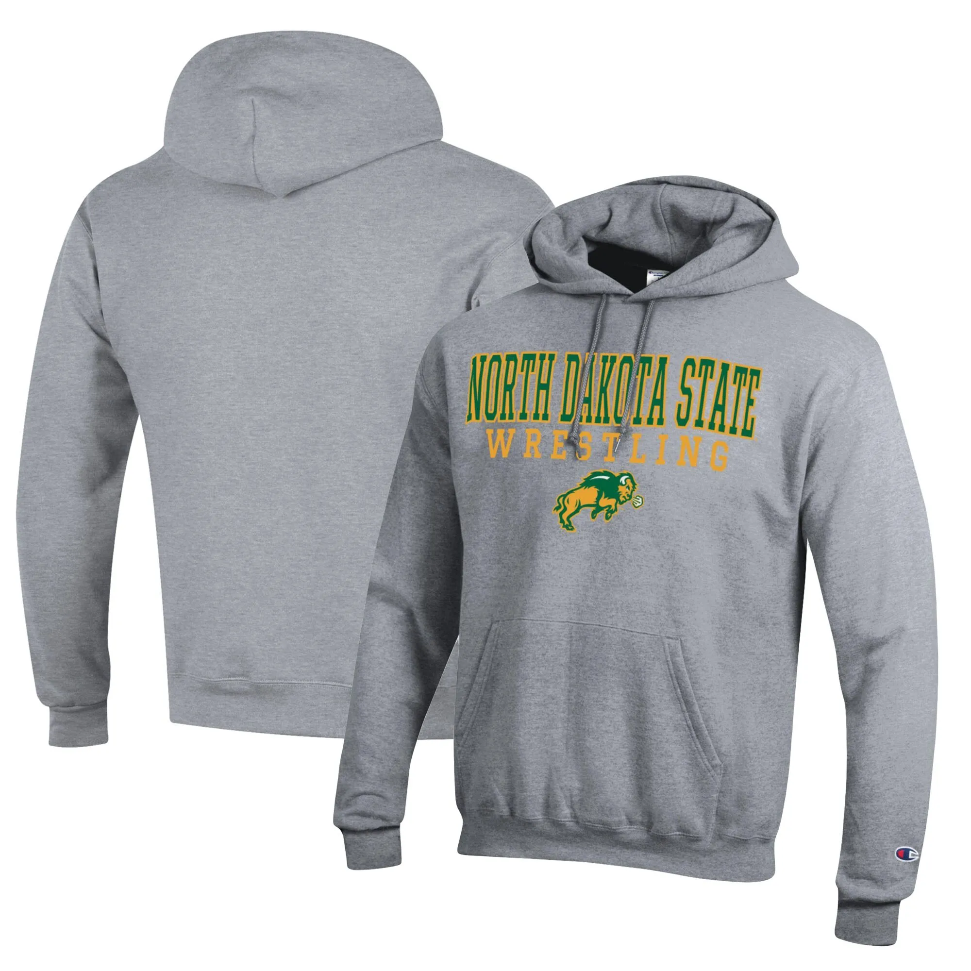 Champion NDSU Bison Heather Gray Wrestling Stack Logo Powerblend Pullover Hoodie