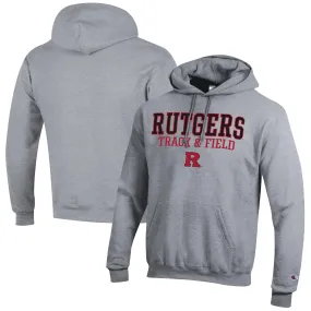 Champion  Rutgers Scarlet Knights Gray Track & Field Stack Powerblend Pullover Hoodie