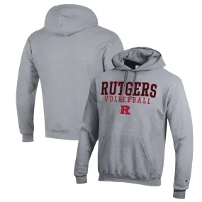 Champion Rutgers Scarlet Knights Heather Gray Stack Logo Volleyball Powerblend Pullover Hoodie