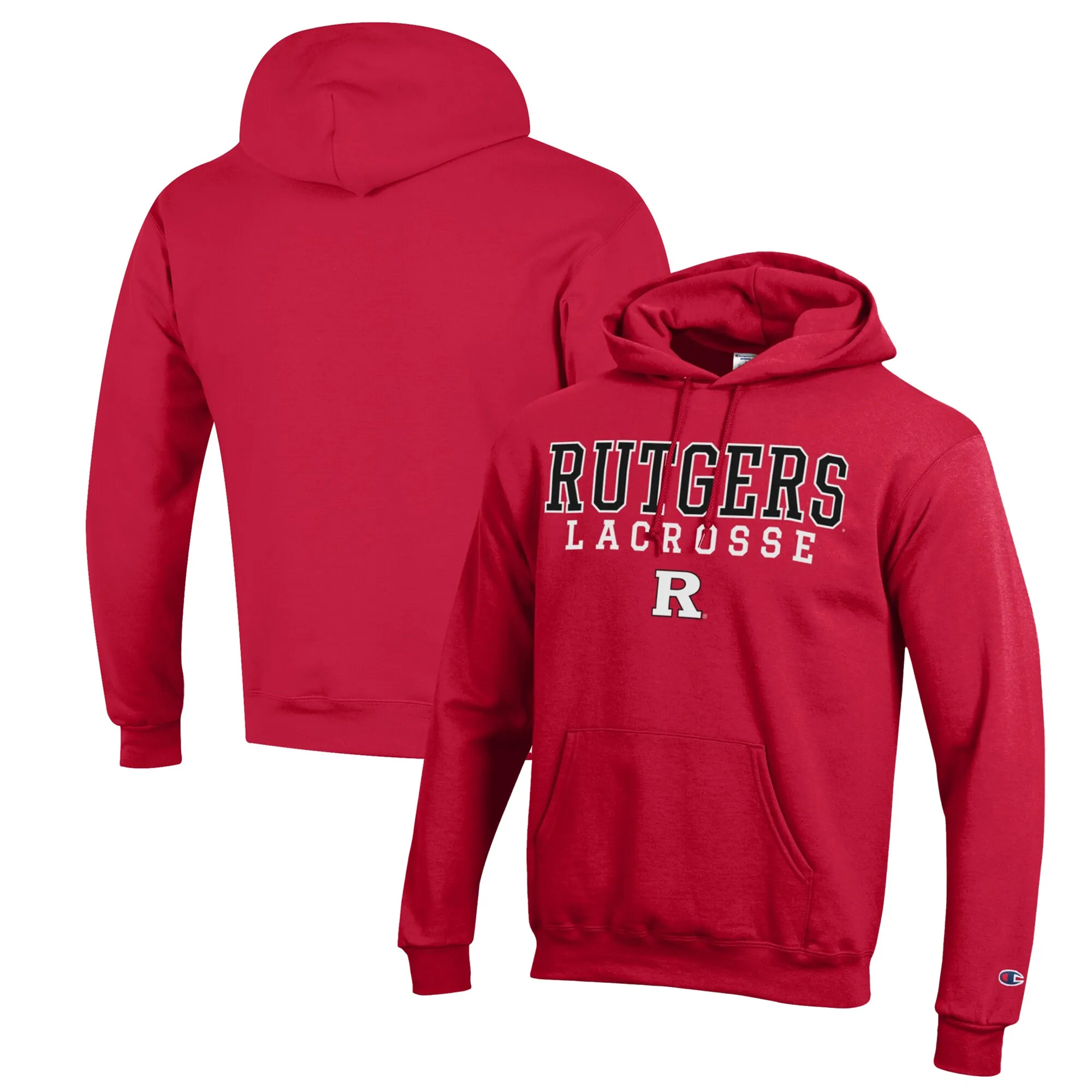 Champion Rutgers Scarlet Knights Scarlet Stack Logo Lacrosse Powerblend Pullover Hoodie