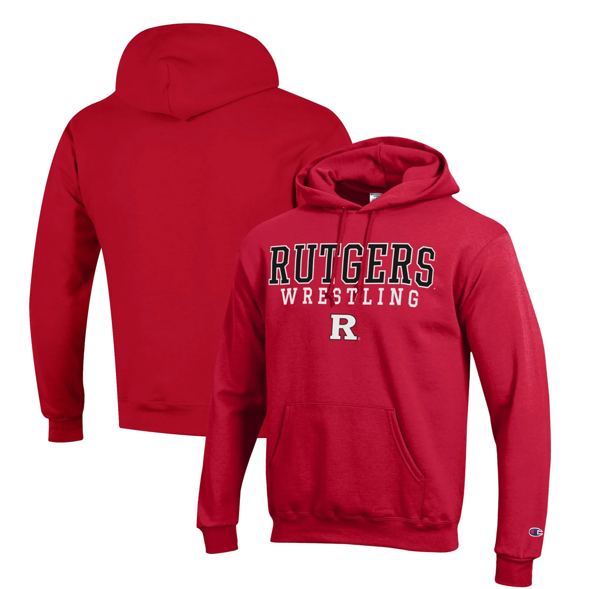 Champion Rutgers Scarlet Knights Scarlet Wrestling Stack Logo Powerblend Pullover Hoodie