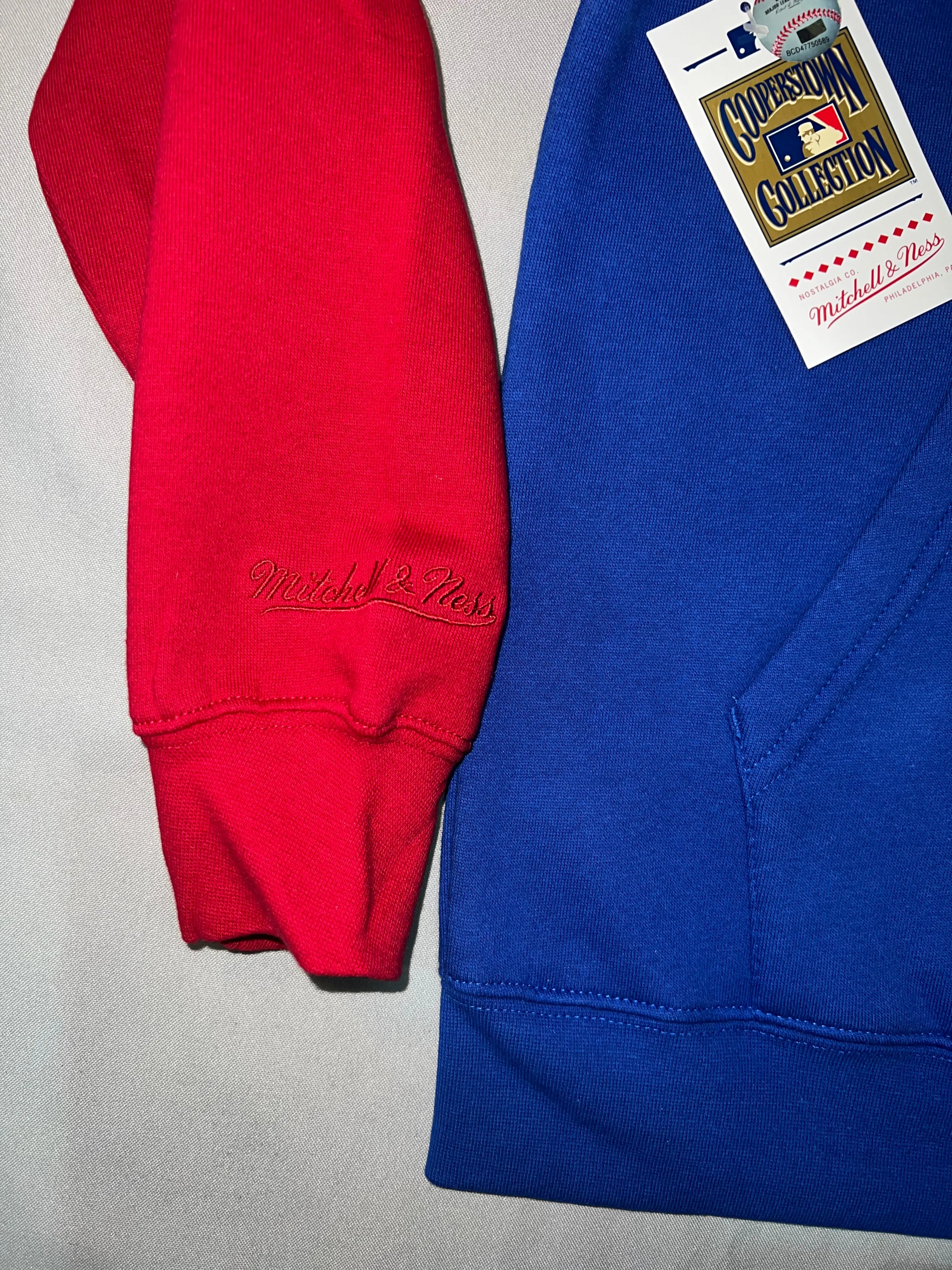 Chicago Cubs MLB Mitchell & Ness a Cooperstown Collection Colon Blocked (Blue/Grey/Red/White) Fleece Hoodie