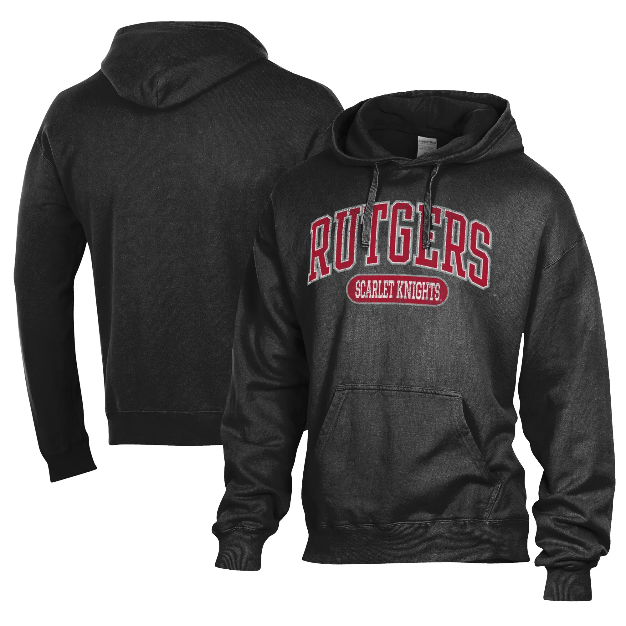 Comfort Wash  Rutgers Scarlet Knights Black Lightweight Fleece Pullover Hoodie