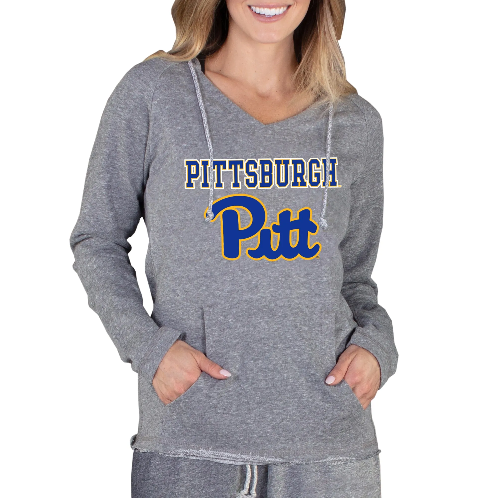 Concepts Sport Pitt Panthers Women's Heathered Gray Mainstream Lightweight Terry Pullover Hoodie