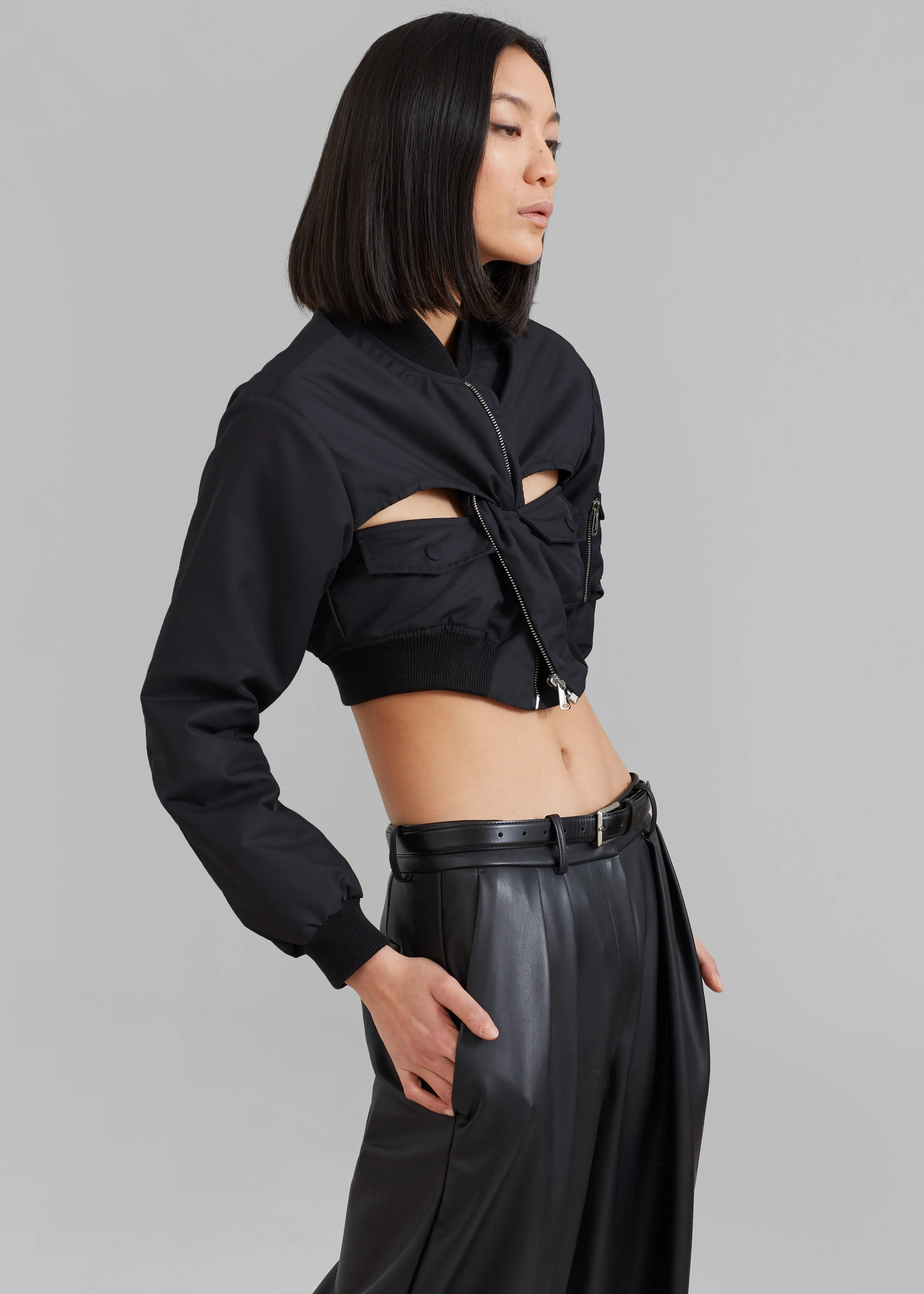 Coperni Cut-Out Cropped Bomber Jacket - Black