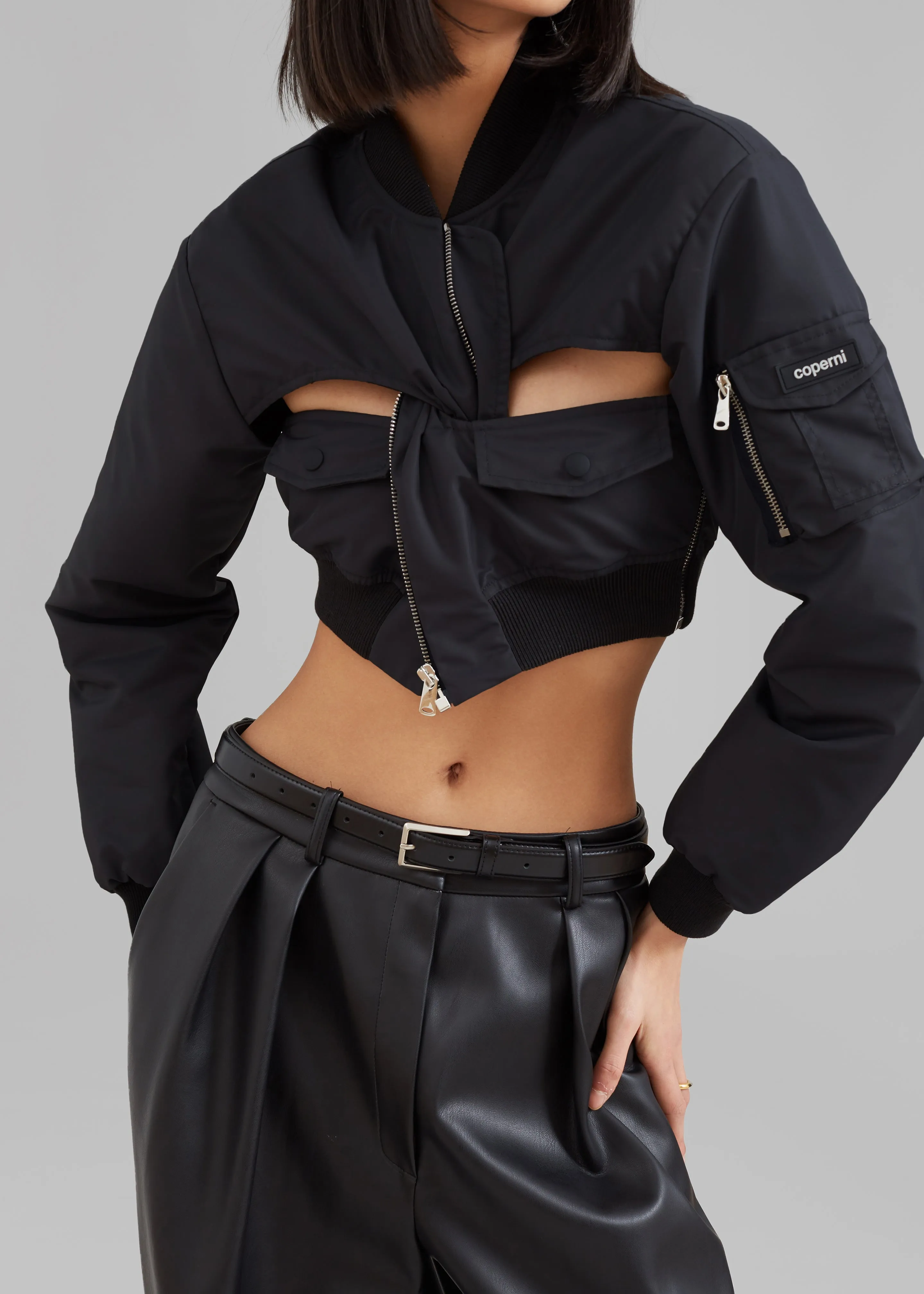 Coperni Cut-Out Cropped Bomber Jacket - Black