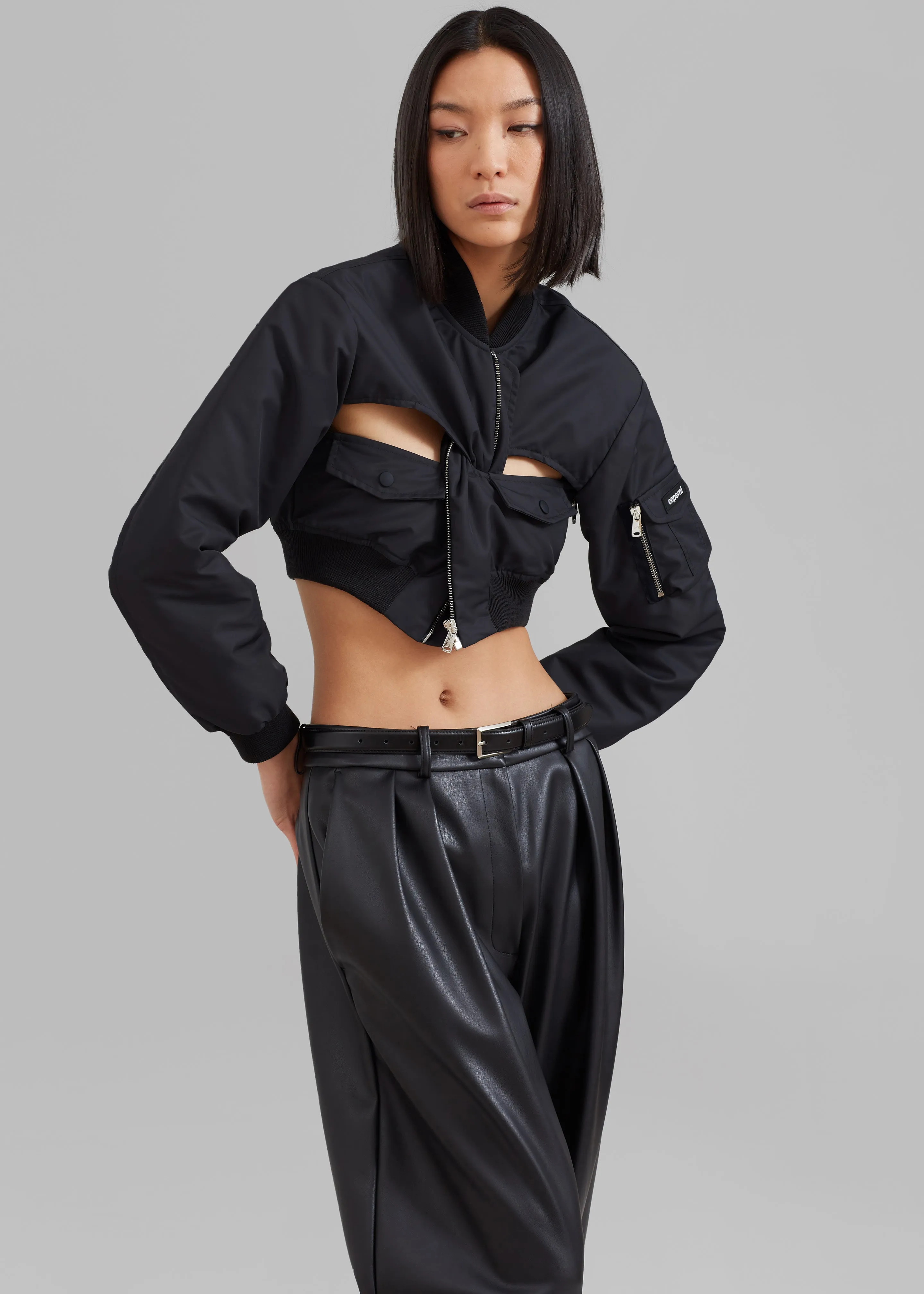 Coperni Cut-Out Cropped Bomber Jacket - Black