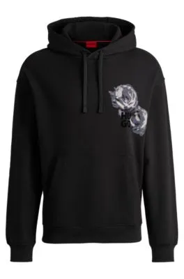 Cotton-terry hoodie with floral and logo prints