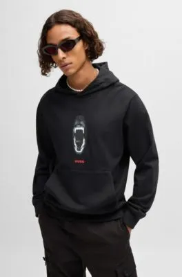 Cotton-terry regular-fit hoodie with animal graphics