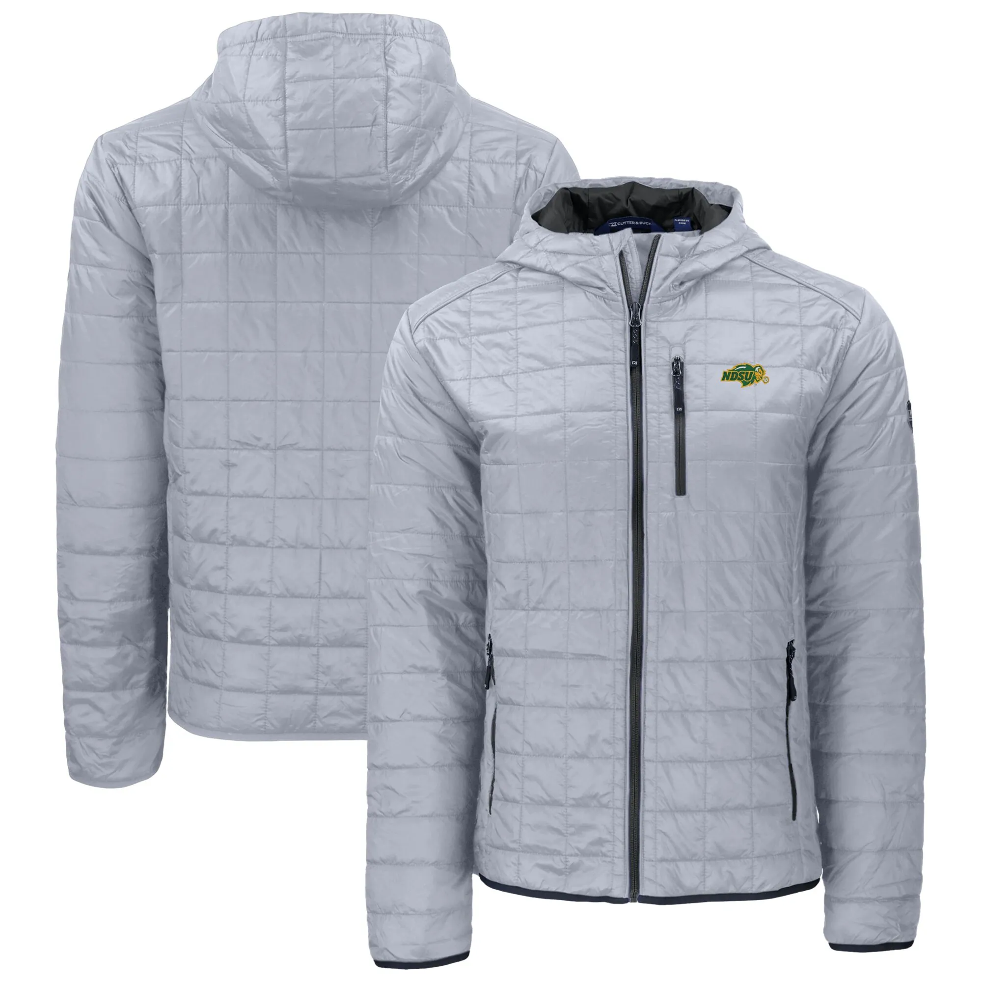 Cutter & Buck NDSU Bison Gray Rainier PrimaLoft Eco Full-Zip Hoodie Jacket